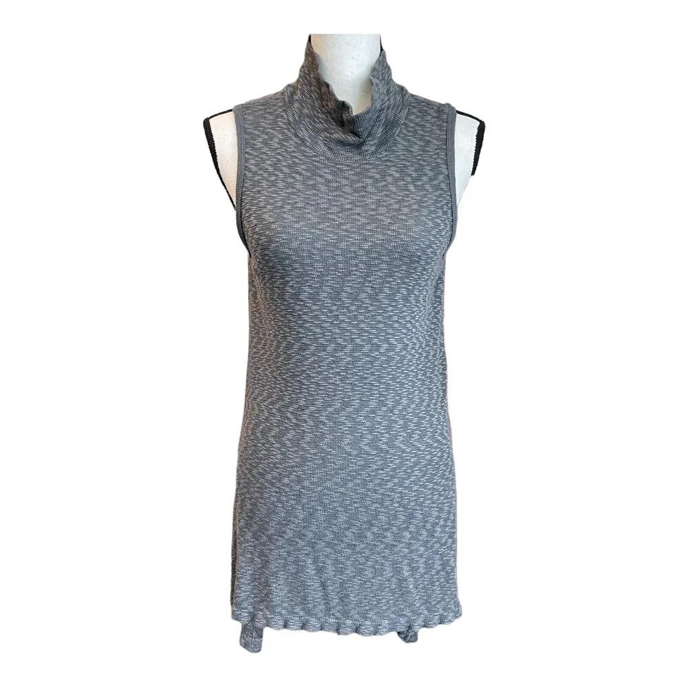 Left of Center Womens Tunic Top Gray Knit High Neck Sleeveless High-Low XS